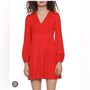 NWT RIMINE JACQUARD LONG SLEEVE A-LINE DRESS IN RED